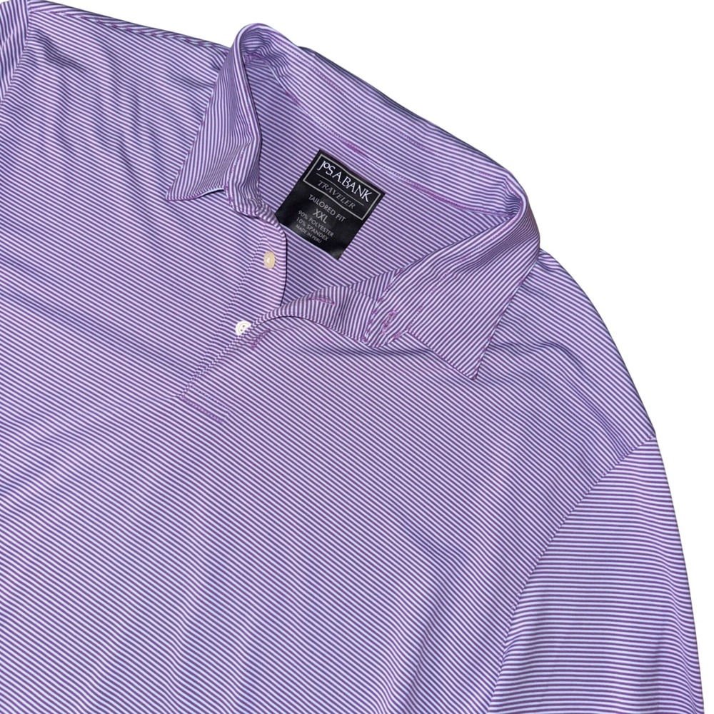 Jos.‎ A. Bank Polo Shirt XXL Purple Striped Traveler Tailored Fit Short Sleeve
